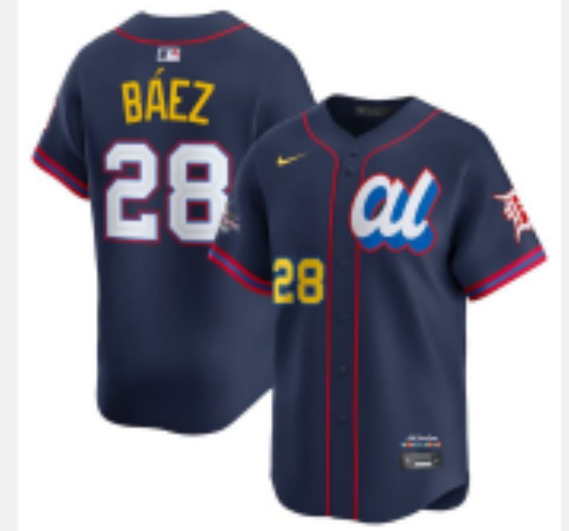 Men 2025 Detroit Tigers #28 Baez Blue All star Blank Blue Nike MLB Jersey style 6->detroit tigers->MLB Jersey